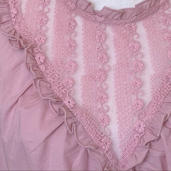 Modcloth Pink Tie Front Ruffle Lace Top Blouse Shirt Large Spring Summer - Picture 3 of 3
